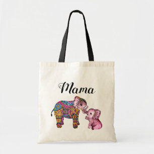 Tote Bag Jolie couleur Boho mère et bébé éléphant
