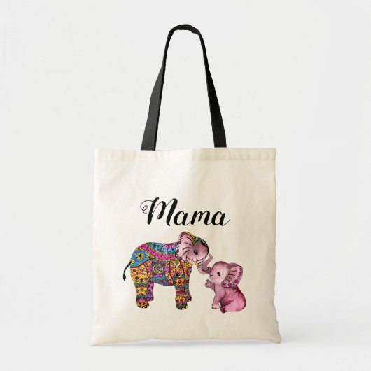 Tote Bag Jolie couleur Boho mère et bébé éléphant (Devant)