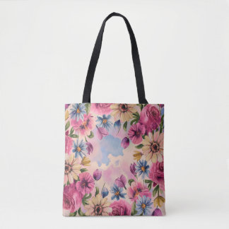 Tote Bag Jolie couleur pastel aquarelle florale