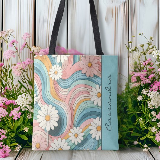 Tote Bag Jolie couleur Retro Daisy Nom de l'alimentation