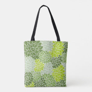 Tote Bag Jolie Dahlia florale verte et grise