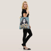 Tote Bag Jolie Dame Avec Bouquet Daisy (Sur le modèle)