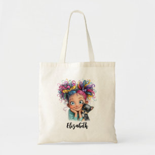 Tote Bag Jolie Fille avec Chiot