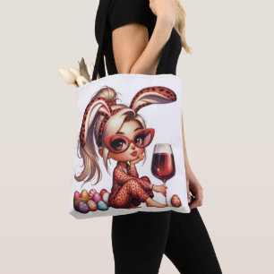 TOTE BAG JOLIE FILLE BLONDE AU THÈME DE PÂQUES AVEC DES ŒUF