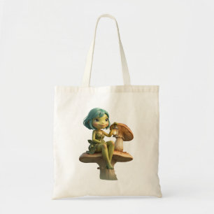 Tote Bag Jolie Fille Grenouille avec Lanterne sur Champigno
