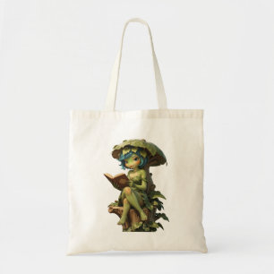 Tote Bag Jolie Fille Grenouille Lisant un Livre Sous une Fe