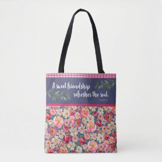 Tote Bag Jolie fourre-tout fleurie avec verset biblique