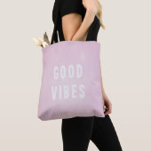 Tote Bag Jolie Good Vibes moderne rose et blanc (De près)