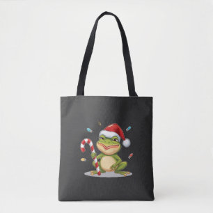 Tote Bag Jolie grenouille de Noël avec un bâton de bonbon -