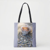 TOTE BAG JOLIE GRIS BLANC PEACH SHELL BEACH INITIALES (Devant)