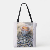 TOTE BAG JOLIE GRIS BLANC PEACH SHELL BEACH INITIALES (Dos)