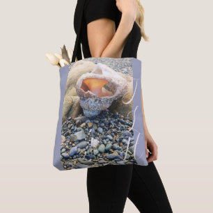 TOTE BAG JOLIE GRIS BLANC PEACH SHELL BEACH INITIALES