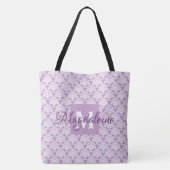Tote Bag Jolie Lavande Damask Feminine Monogramme & Nom (Dos)