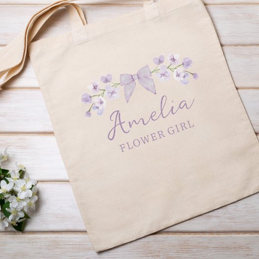 Tote Bag Jolie Lavande Florale Fille Fleur de Bow