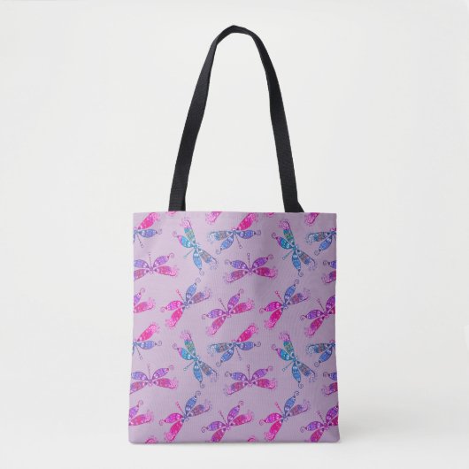 Tote Bag Jolie libellule violet bleu Motif à deux tons (Devant)