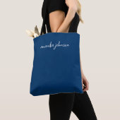 Tote Bag Jolie moderne Dark Navy Blue Monogramme Nom comple (De près)