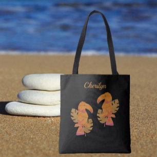 Tote Bag Jolie Parties scintillant rose et or Oiseau tropic