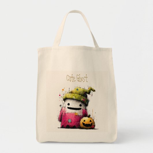 Tote Bag Jolie Patchwork Aquarelle Fantôme Halloween (Devant)