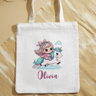 Tote Bag Jolie Petite Fille sur Licorne