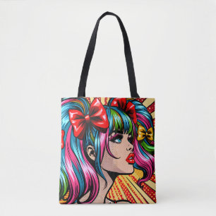 Tote Bag Jolie Pop Art Comic Girl coloré Ai Art