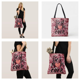 Tote Bag Jolie Rose Élégant Meilleure Maman Jamais Floral