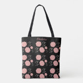 Tote Bag Jolie Roses roses roses avec feuillage sur noir (Dos)