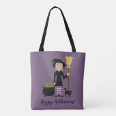 Tote Bag Jolie sorcière et un chat Halloween texte (Dos)