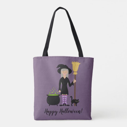 Tote Bag Jolie sorcière et un chat Halloween texte (Dos)