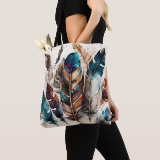 TOTE BAG JOLIE TERRE TONED BOHO FEATHERS