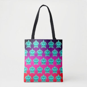 Tote Bag Jolie tortue turquoise bleu turquoise motif
