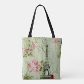 Tote Bag jolie tour de paris fleurie rose à la menthe de pr (Dos)