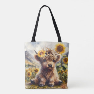 Tote Bag Jolie Vache Highland Aux Tournesols