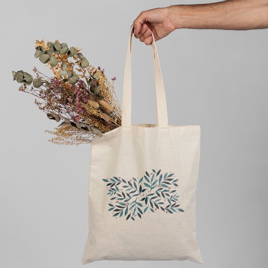 Tote Bag Jolies branches d'aquarelle - turquoise et rouge