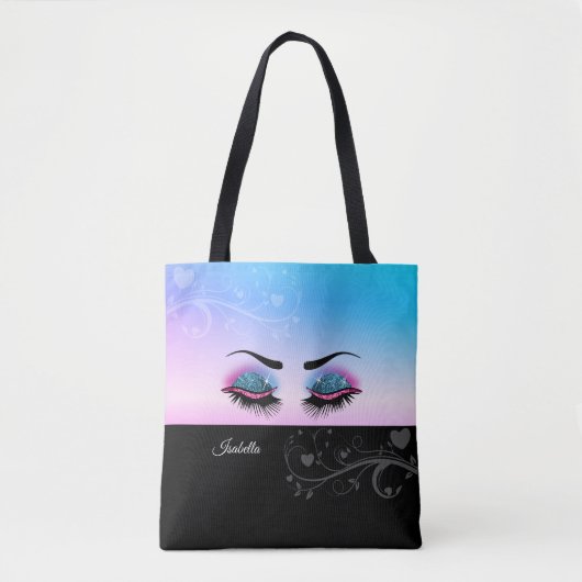Tote Bag Jolies cils - Parties scintillant rose et bleu (Devant)