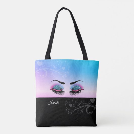 Tote Bag Jolies cils - Parties scintillant rose et bleu (Dos)