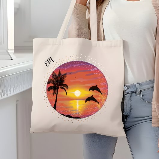 Tote Bag Jolies dauphins jouant dans les initiales du couch