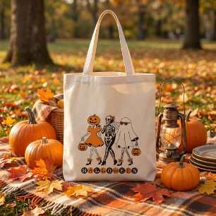 Tote Bag Jolies Filles d'Halloween Squelette Fantôme Citrou