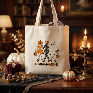 Tote Bag Jolies Filles d'Halloween Squelette Fantôme Citrou