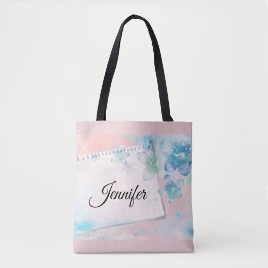 Tote Bag Jolies fleurs bleues sur Arrière - plan rose (Devant)