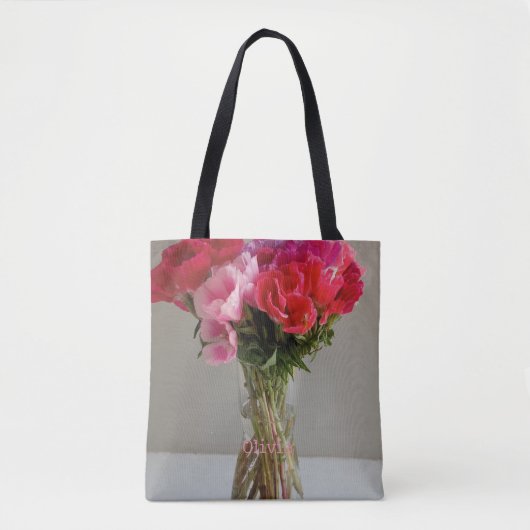 Tote Bag Jolies Fleurs Pour Février Photo+Nom Personnalisé (Devant)