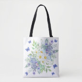 Tote Bag Jolies marguerites, fleurs bleues et papillons (Devant)