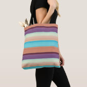 Tote Bag Jolies rayures bleues marron (De près)