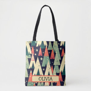 Tote Bag Jolis arbres géométriques en hiver Personnalisés