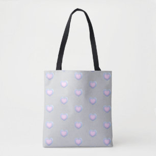 Tote Bag Jolis cœurs pastel rose, bleu et gris
