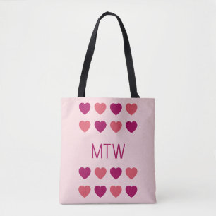 Tote Bag Jolis Cœurs Roses Initiales Monogramme