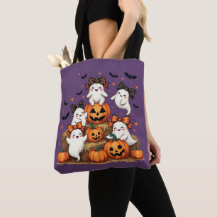 Tote Bag Jolis fantômes d'Halloween avec des nœuds coquette