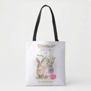 Tote Bag Jolis lapins de Pâques   Joyeuses Pâques Art aquar