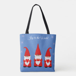 Tote Bag Jolis nains de Noël sur fond bleu
