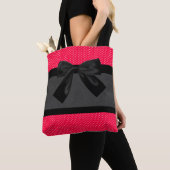 Tote Bag Jolis points rouges élégants - Nœud noir (De près)