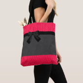 Tote Bag Jolis points rouges élégants - Nœud noir (De près)